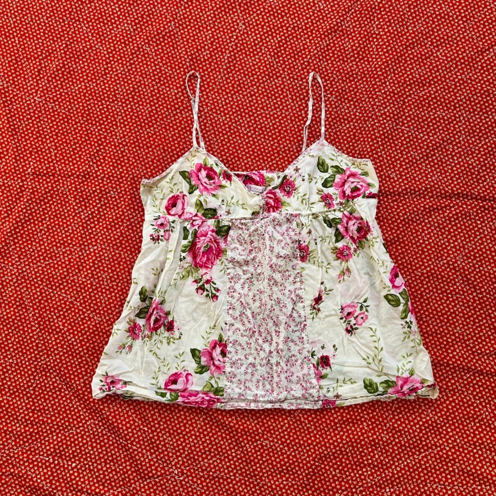 Xhilaration vintage 2000s Pink Floral Cotton Cami Babydoll Top Empire Waist